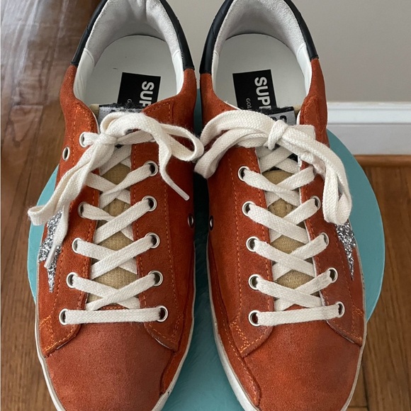 Golden Goose Deluxe Brand Superstar Sneakers Orange Suede Silver Glitter Star 39 - Picture 3 of 9